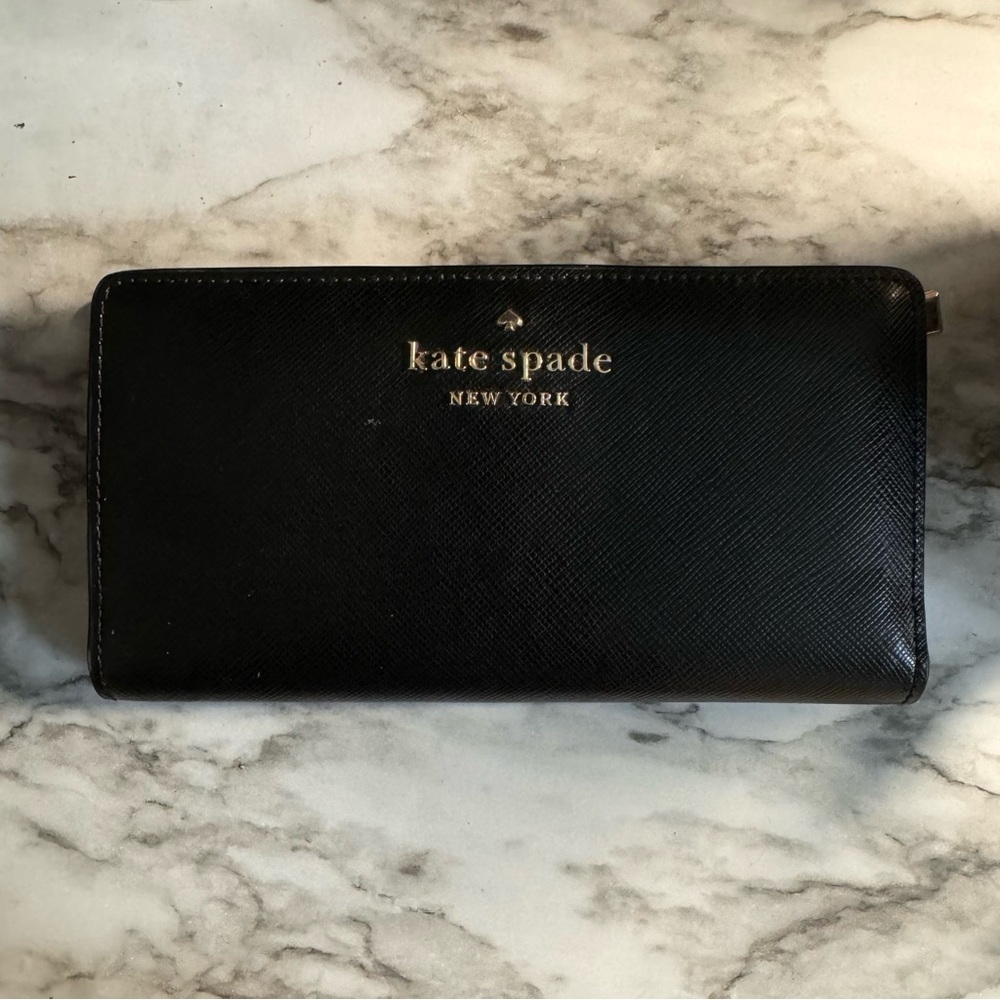 Kate Spade Staci LG Slim Bi-fold Wallet Black Saffiano Leather